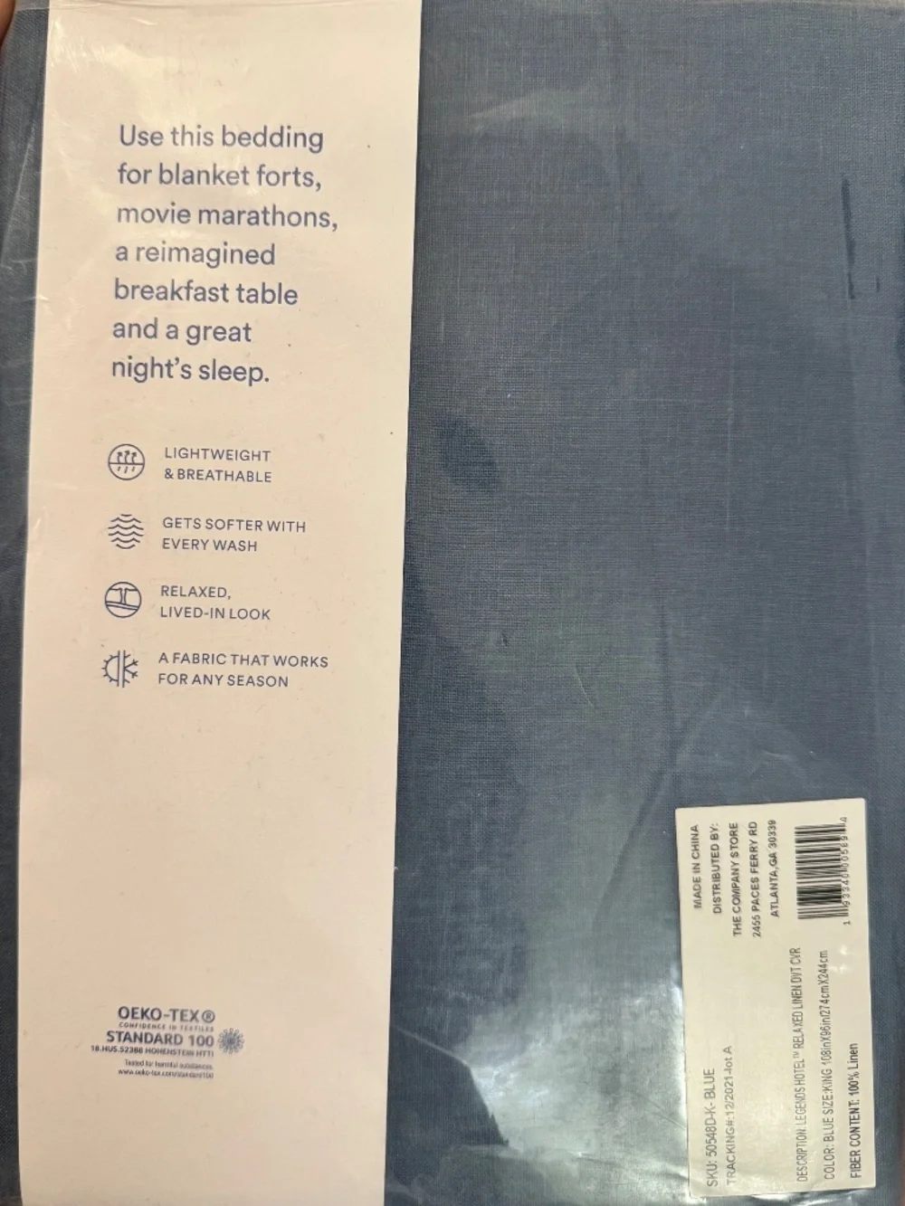 New - Blue Linen Duvet Cover - King